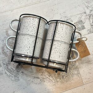 Market Finds White and Black Speckled Ceramic Stackable Mug Set with Stand